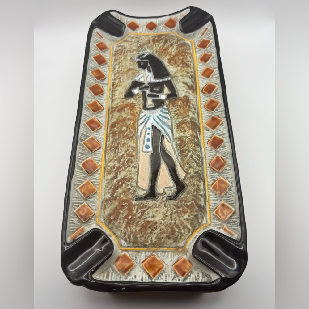 Vtg Midcentury MCM Egyptian Revival Ashtray Italy Fratelli Marchi Mosaic Pottery